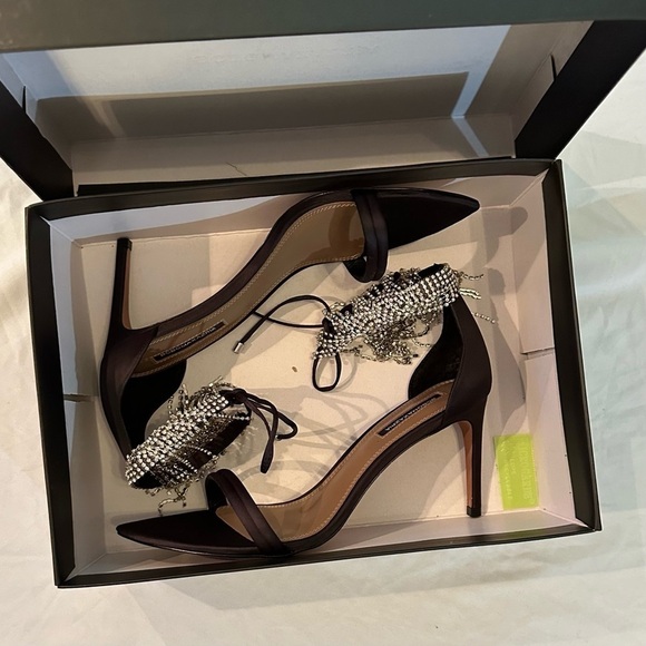 BCBGMAXAZRIA Dawn Fringe Pointed Toe Heel Sandal Black Jeweled Fringe NEW Sz 8 - Picture 9 of 9